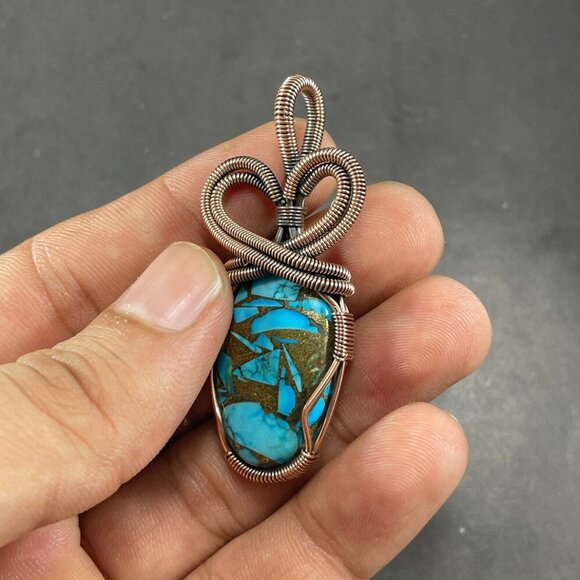 Turquoise Wire Wrapped Pendant - Picture 1 of 2